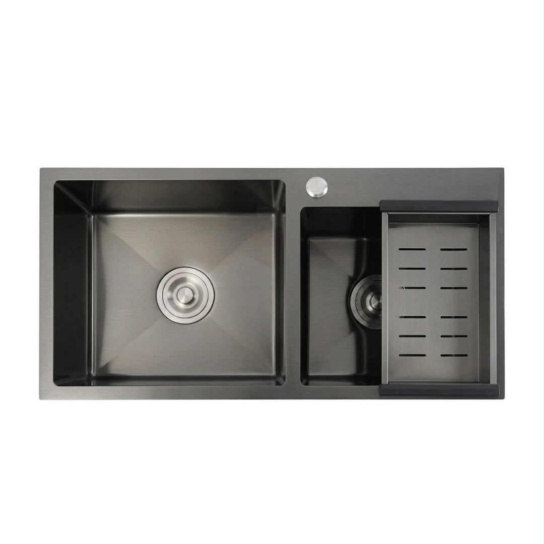 Dual zone stainless steel sink with drainer